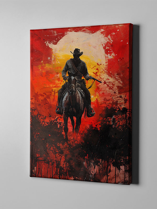 Blood & Dust Western Outlaw Canvas Art – Red Dead Redemption Inspired Print for Gaming Rooms & Man Caves