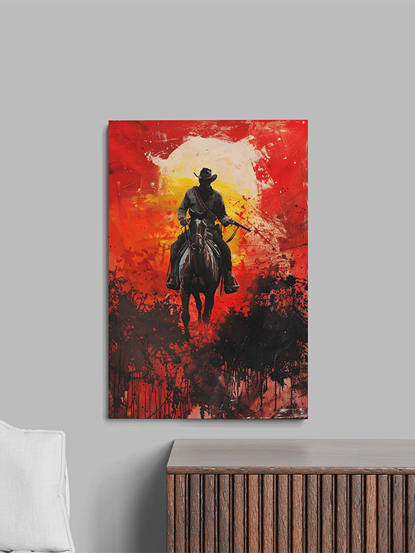 Blood & Dust Western Outlaw Canvas Art – Red Dead Redemption Inspired Print for Gaming Rooms & Man Caves