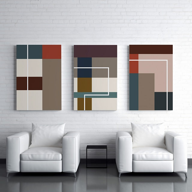 Set of 3 Abstract Geometric Shapes Canvas Wall Art – Modern Minimalist Prints