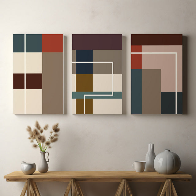 Set of 3 Abstract Geometric Shapes Canvas Wall Art – Modern Minimalist Prints