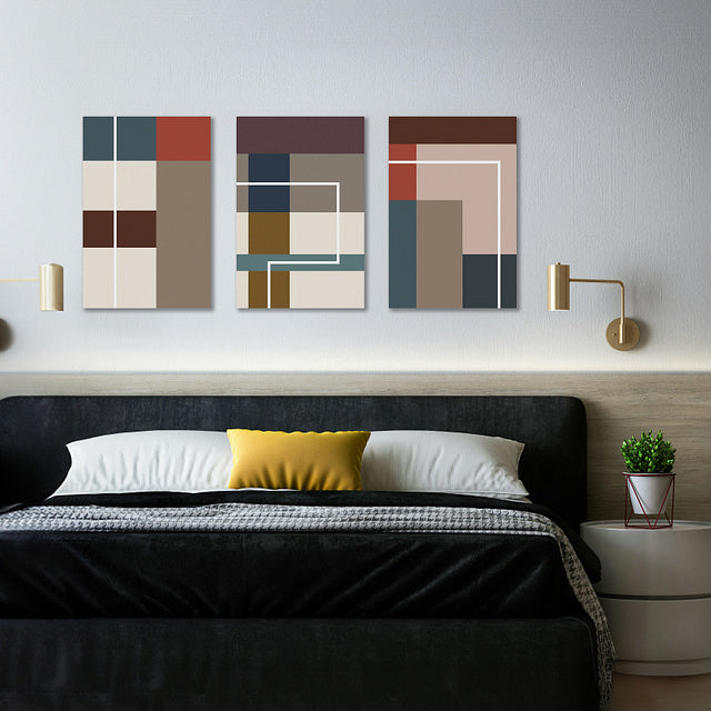 Set of 3 Abstract Geometric Shapes Canvas Wall Art – Modern Minimalist Prints
