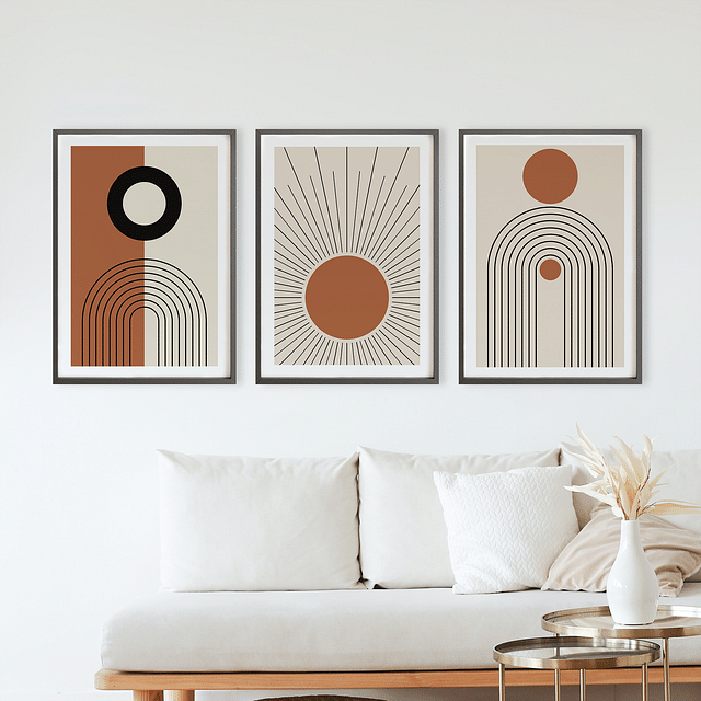 Set of 3 Boho Shapes Framed Wall Art – A3 Size (13 x 18 Inches)