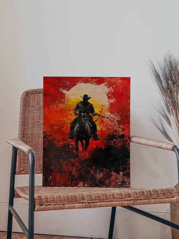 Blood & Dust Western Outlaw Canvas Art – Red Dead Redemption Inspired Print for Gaming Rooms & Man Caves
