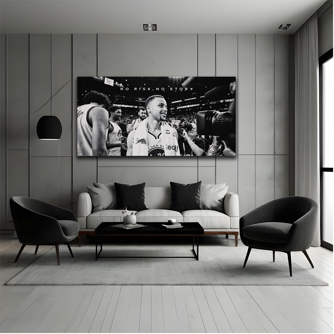 Stephen Curry Wall Art – “No Risk No Story” Motivational Quote Print | Basketball Poster for Office, Gym, or Bedroom