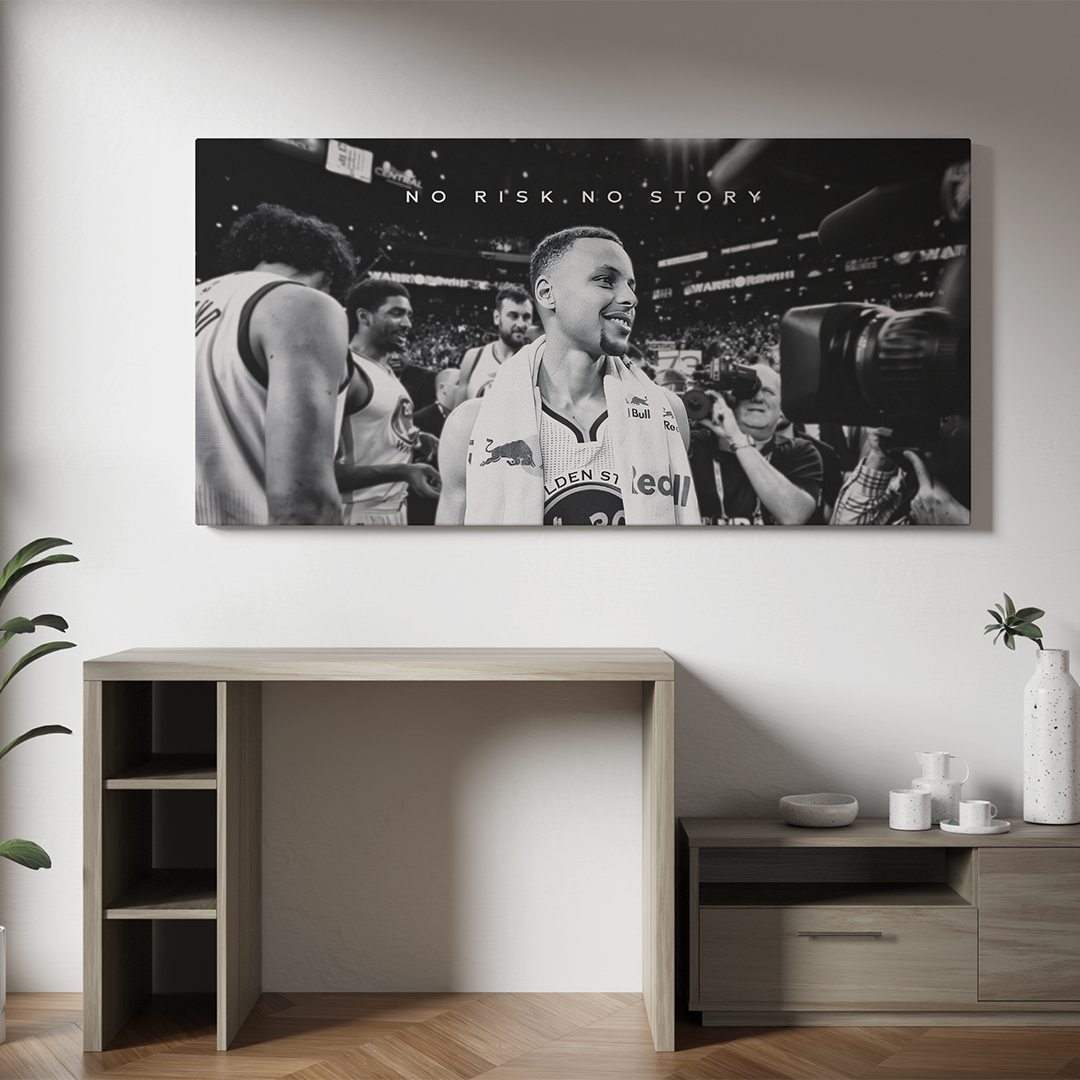 Stephen Curry Wall Art – “No Risk No Story” Motivational Quote Print | Basketball Poster for Office, Gym, or Bedroom