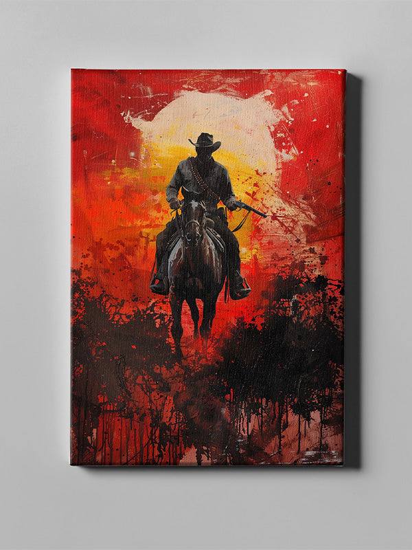 Blood & Dust Western Outlaw Canvas Art – Red Dead Redemption Inspired Print for Gaming Rooms & Man Caves