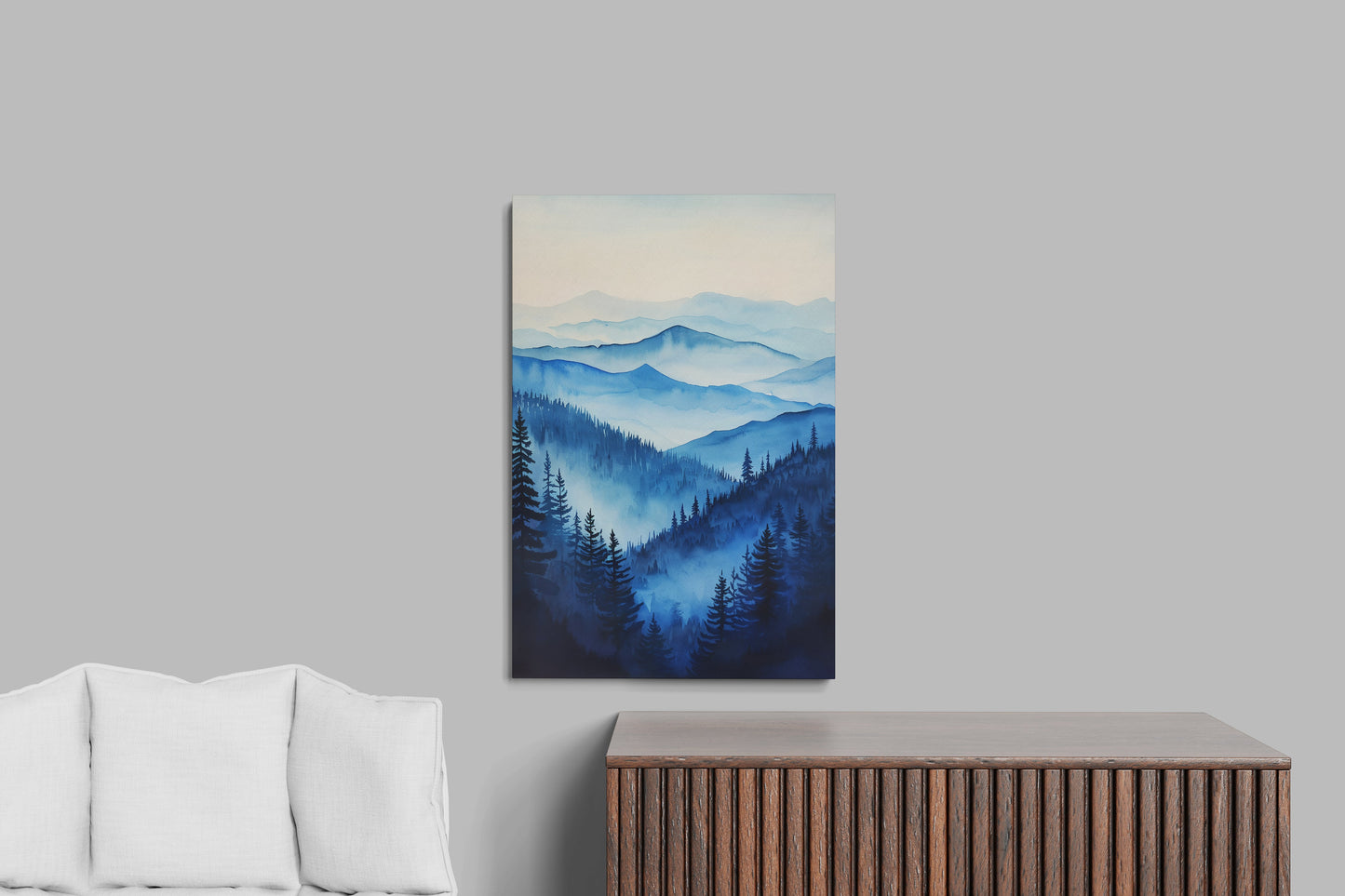 Blue Mountains Misty Layers Canvas Art – Serene Landscape Wall Decor for Living Room & Bedroom