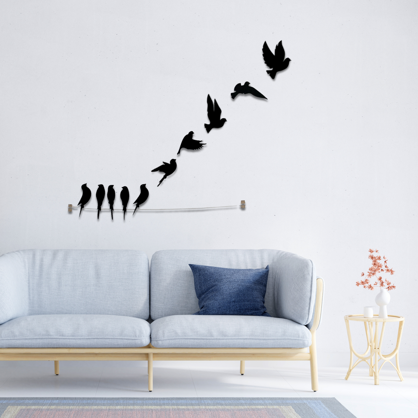 Wooden 3D 10 Pieces Birds on Rope Wall Art Panel
