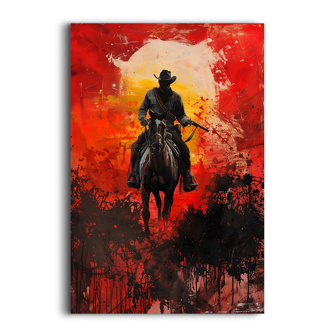 Blood & Dust Western Outlaw Canvas Art – Red Dead Redemption Inspired Print for Gaming Rooms & Man Caves