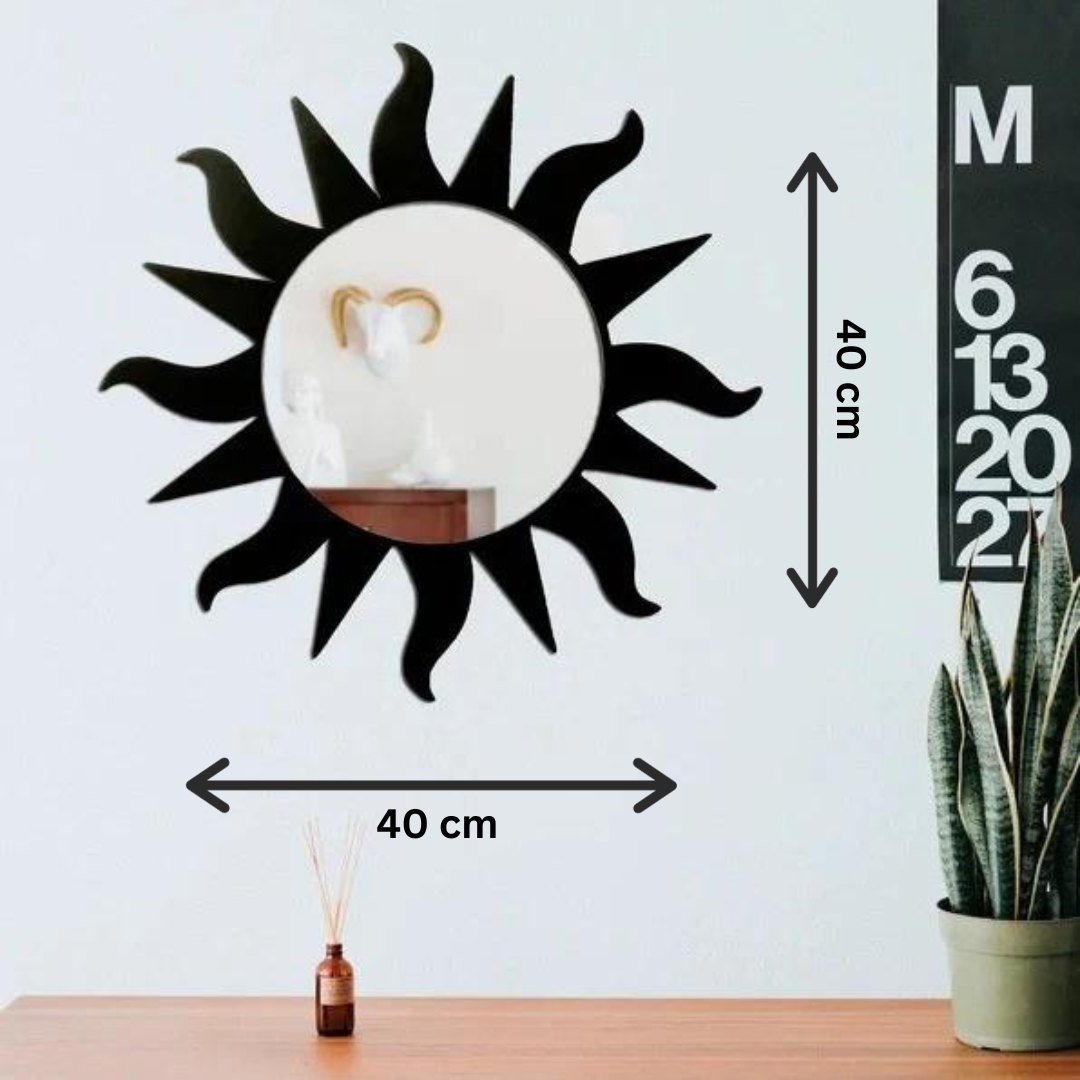 Solar Radiance Wavy Sun Celestial Mirror Wood Wall Decor