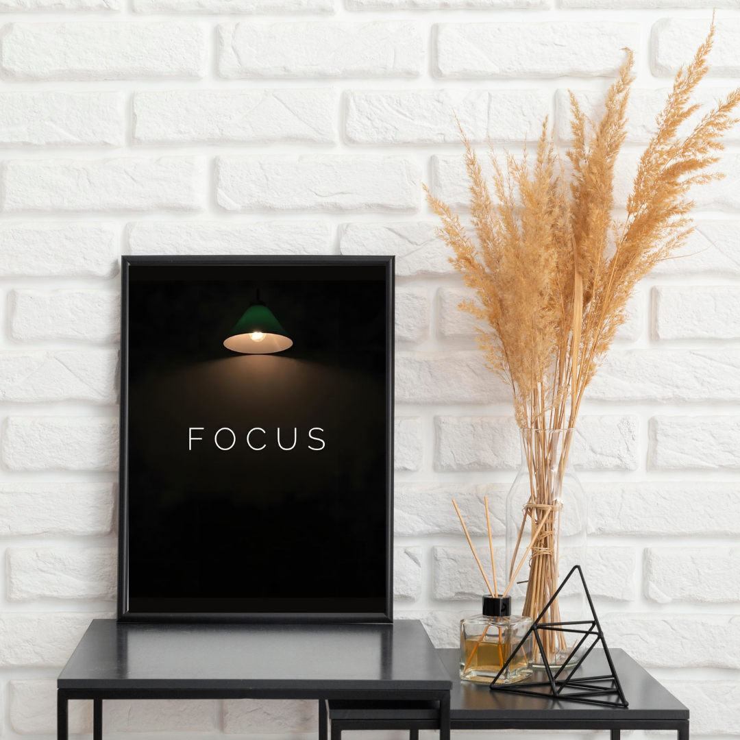 “Focus” Motivational Wall Art – A3 Size Minimalist Quote Frame