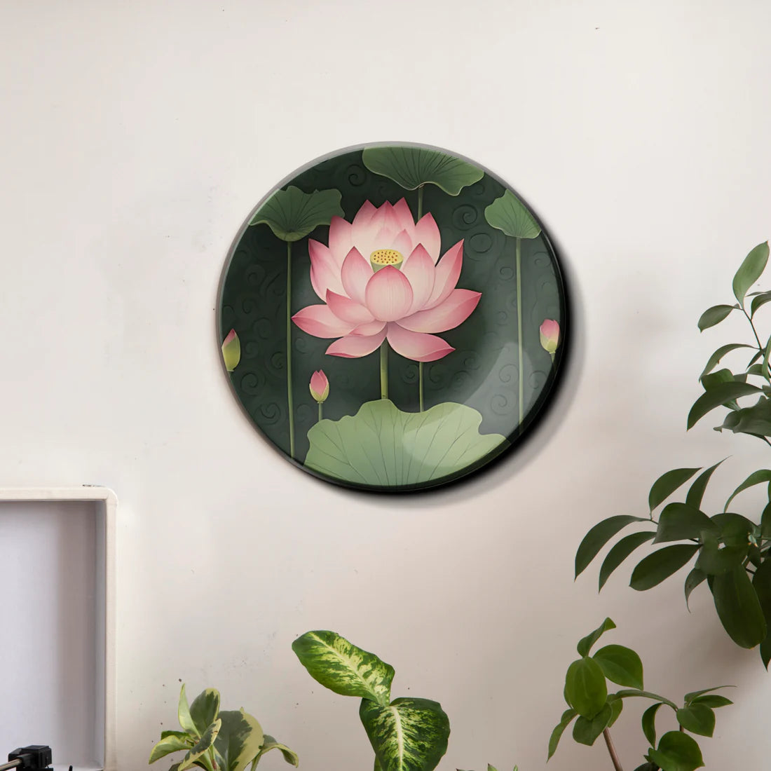 Pink Lotus Ceramic Wall Plate Home Décor