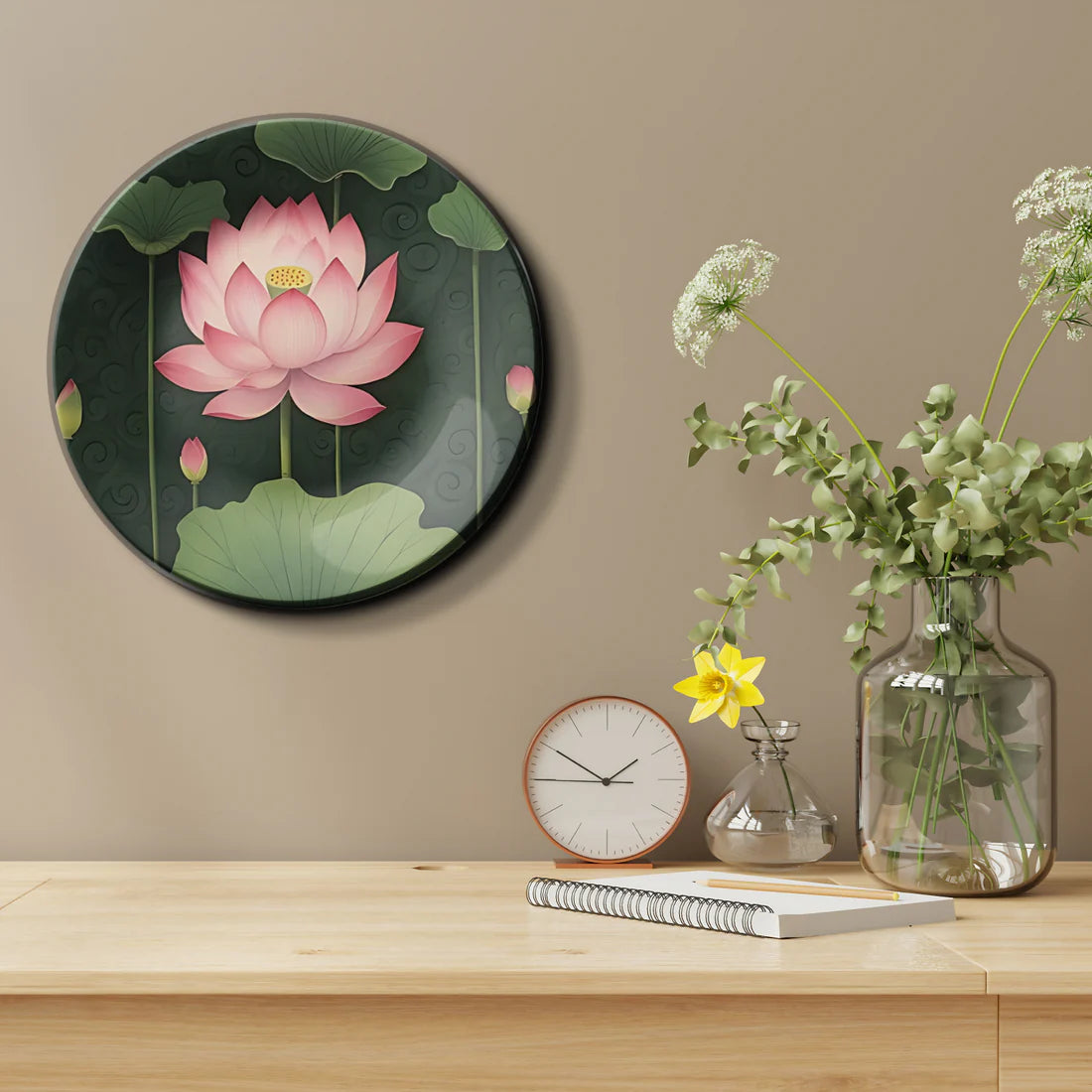 Pink Lotus Ceramic Wall Plate Home Décor