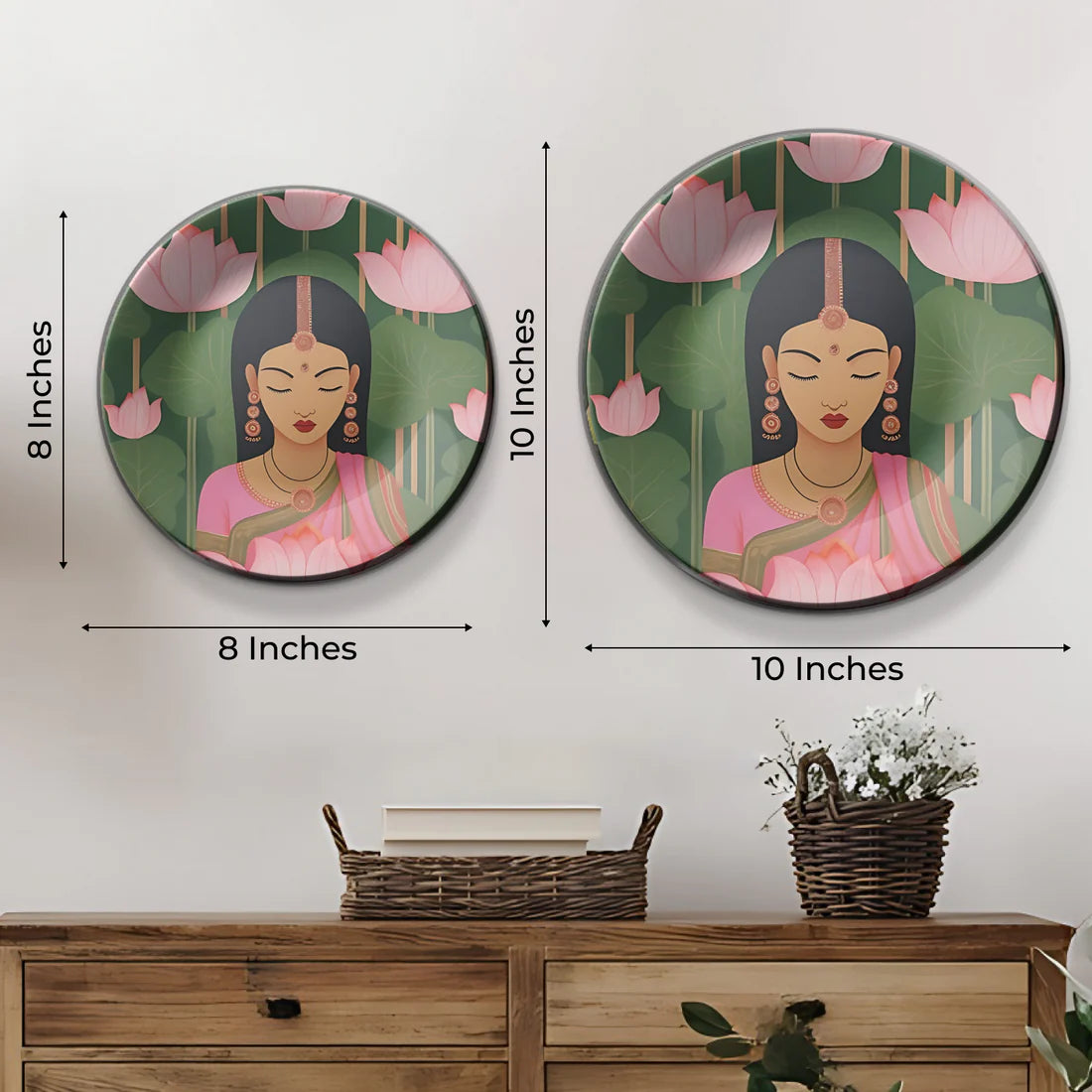 Set of 3 Lotus and Woman Wall Plates Décor