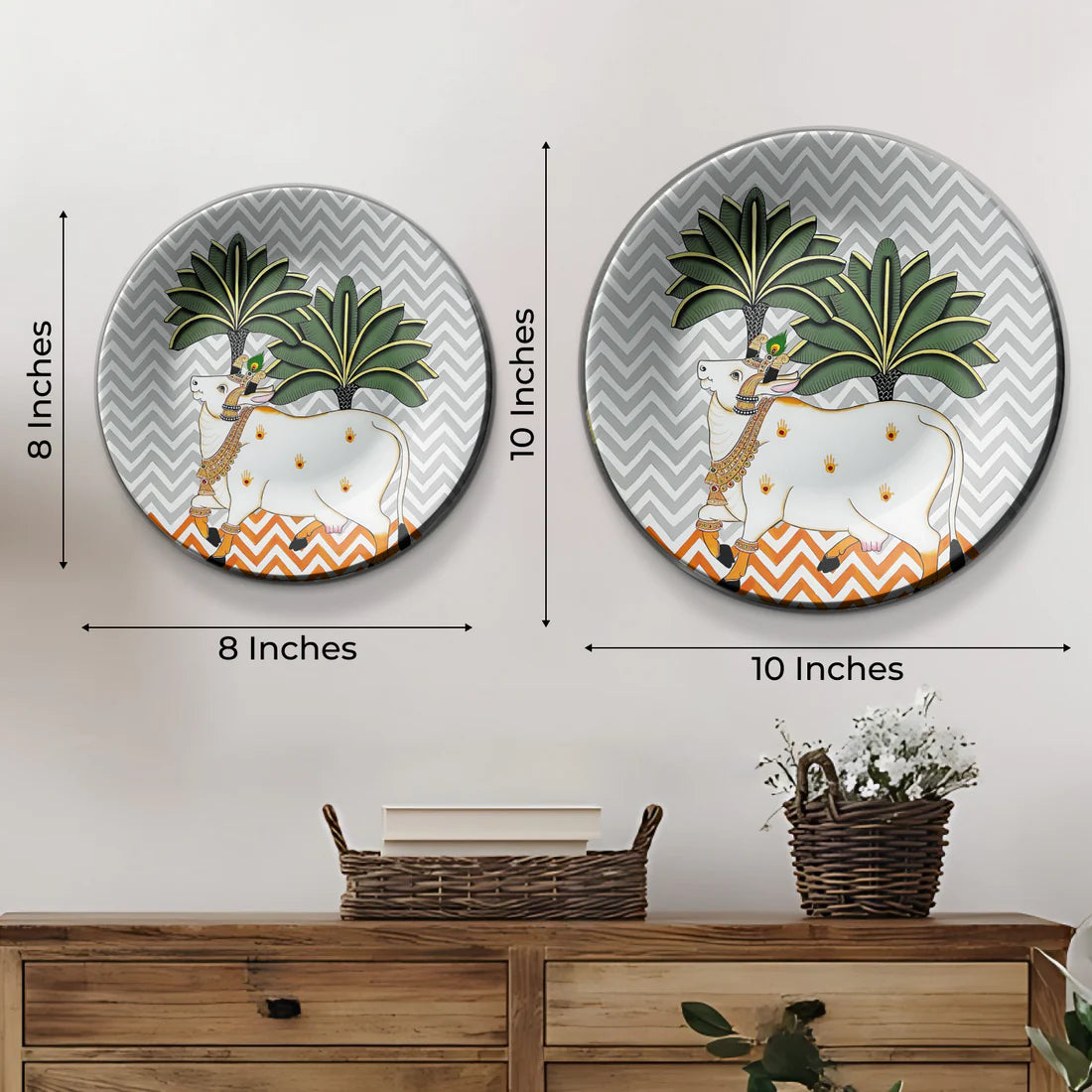 Pichwai Sacred Cows Ceramic Wall Plate Home Décor