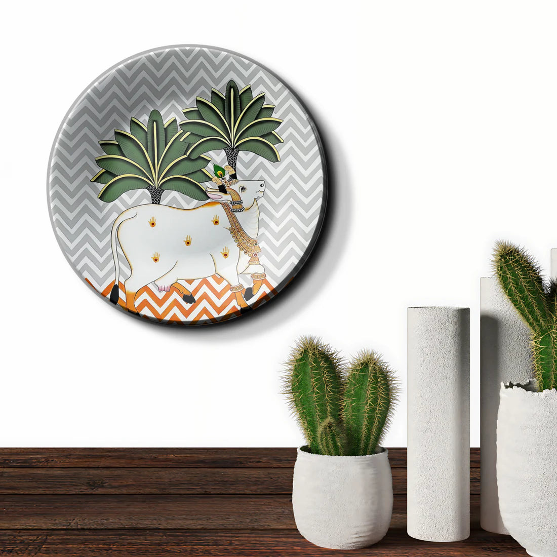 Pichwai Sacred Cows Ceramic Wall Plate Home Décor