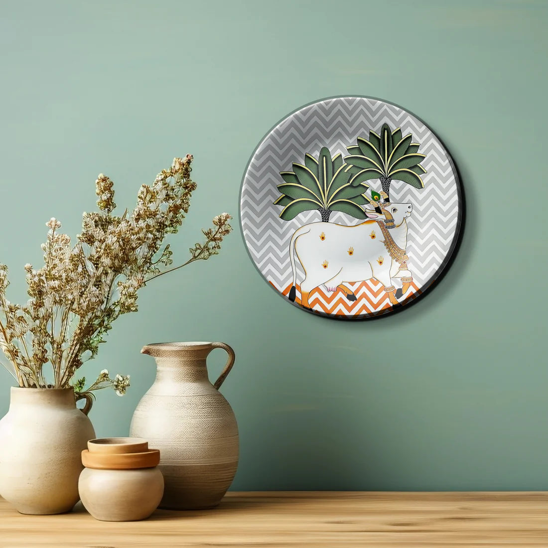 Pichwai Sacred Cows Ceramic Wall Plate Home Décor