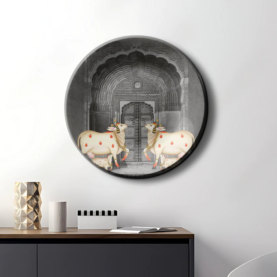Cow and Calf Pichwai Ceramic Wall Plate Home Décor