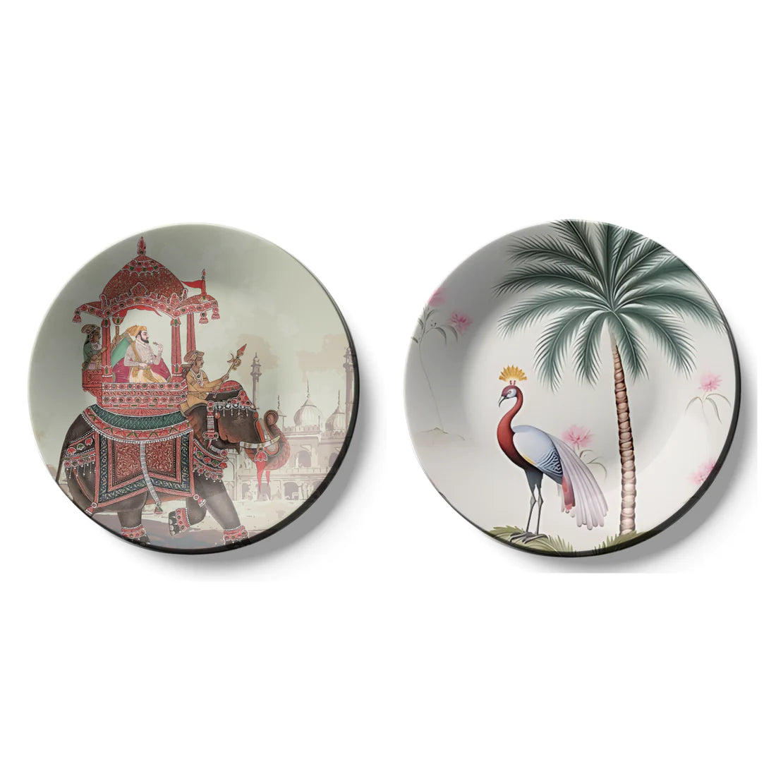 Set of 2 Royal Elephant and Peacock Wall Plate Décor