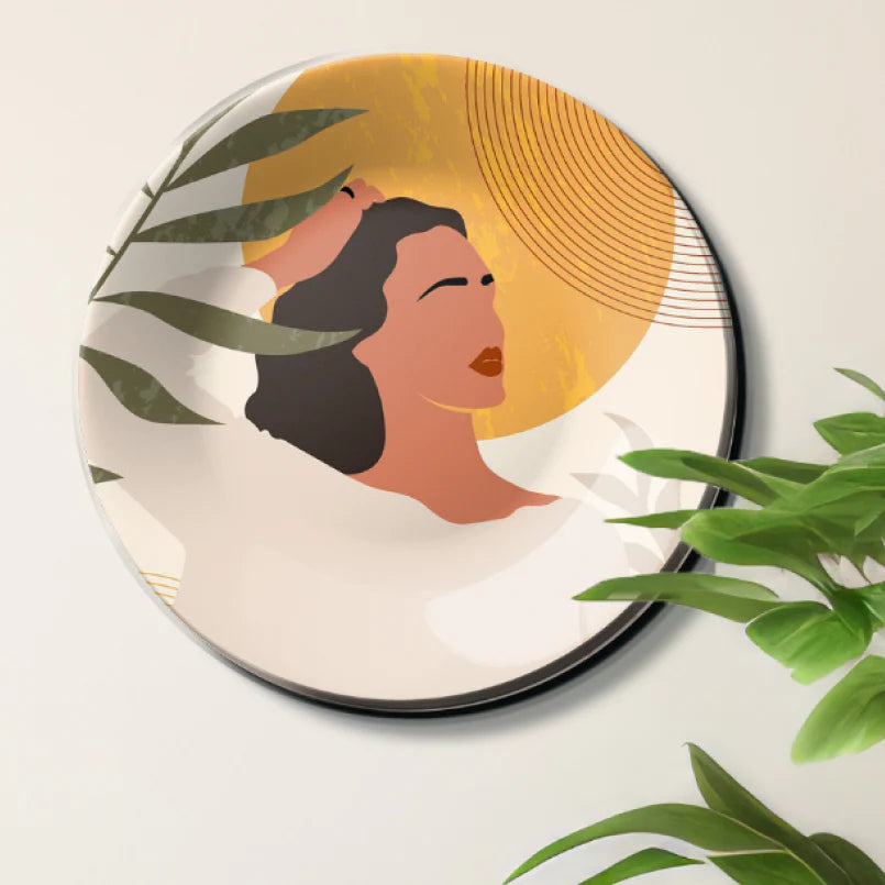 Boho Woman Ceramic Wall Plate Home Décor