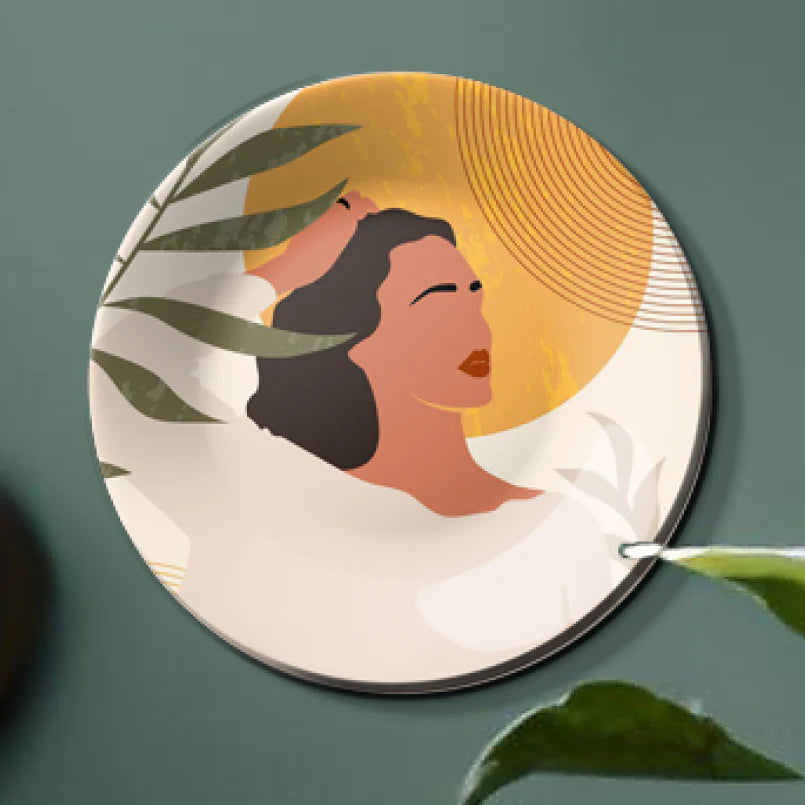 Boho Woman Ceramic Wall Plate Home Décor