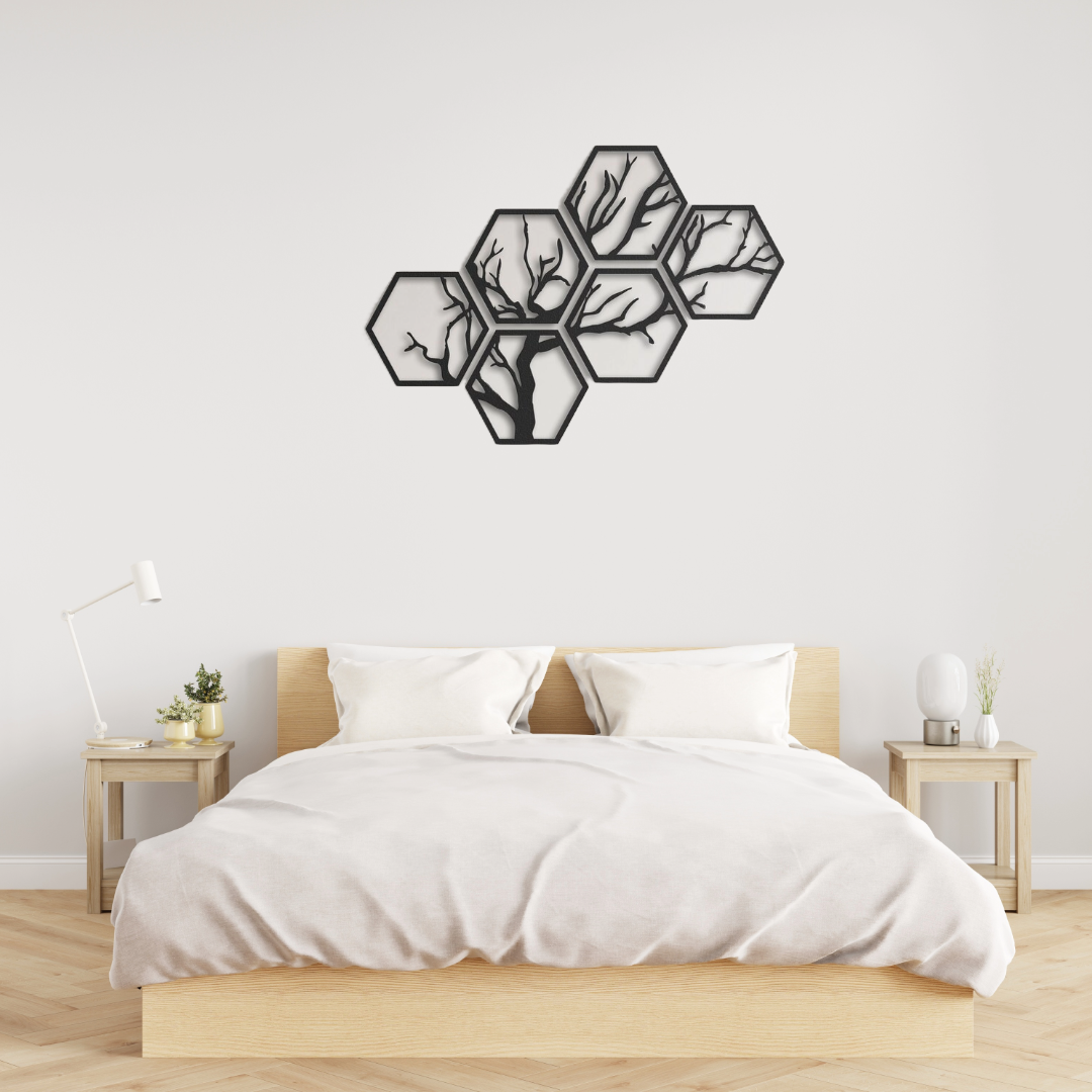 HexaHarmony Hexagon Tree 6-Piece Wood Wall Decor