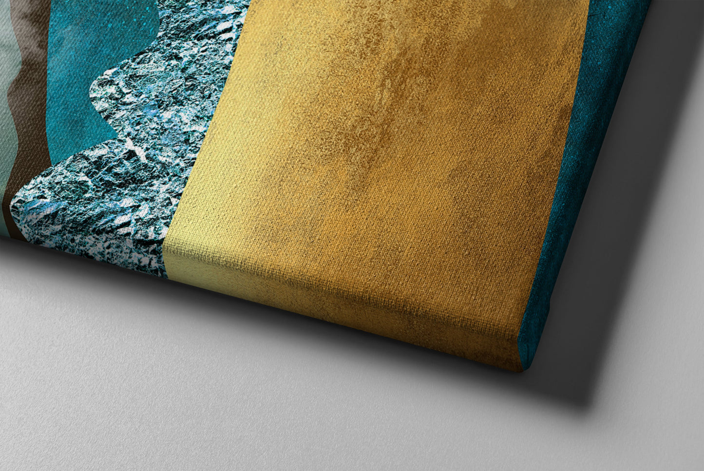 Gold and Blue Mountain Wall Art with Sun – Elegant Nature-Inspired Canvas for Living Room & Bedroom