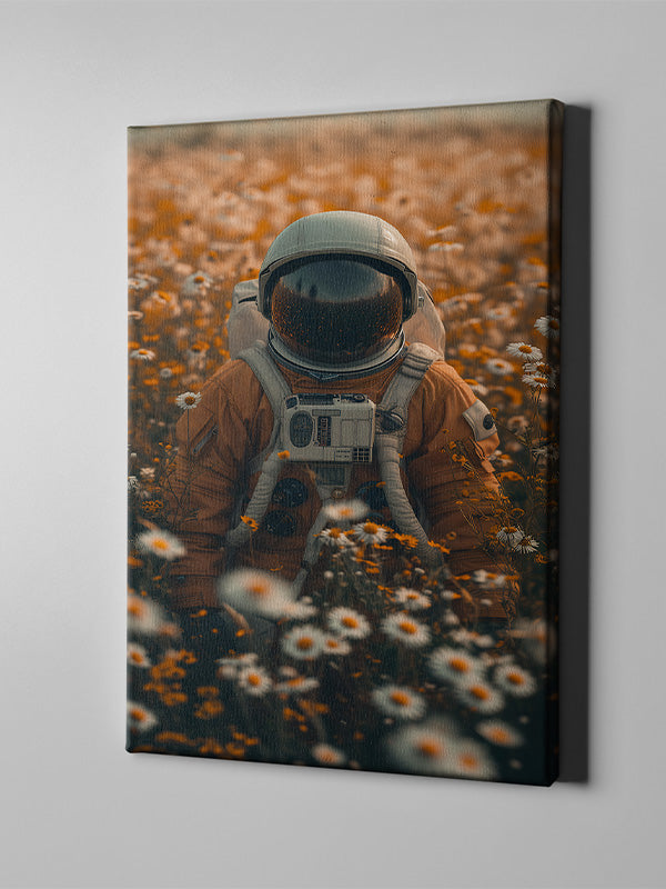 Astronaut in Flower Garden – Whimsical Space & Nature Canvas Wall Art for Living Room & Bedroom