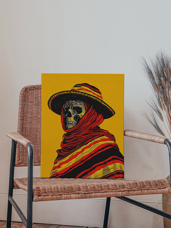Skeleton with “Death” Hat Wall Art – Dark Gothic & Edgy Canvas for Living Room & Bedroom