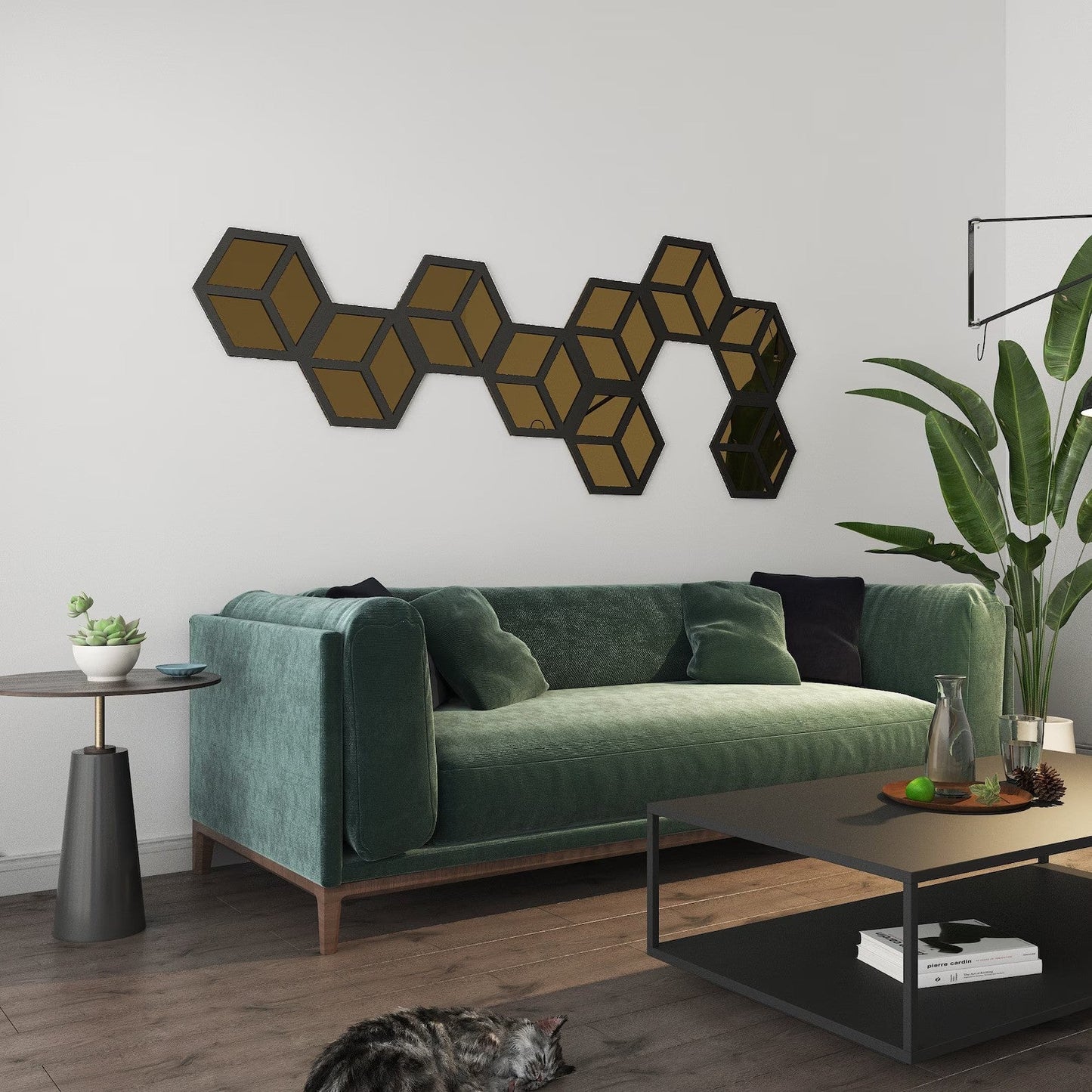 HexaReflect Harmony (SET OF 9) 3D Hexagons Mirror Wood Wall Decor