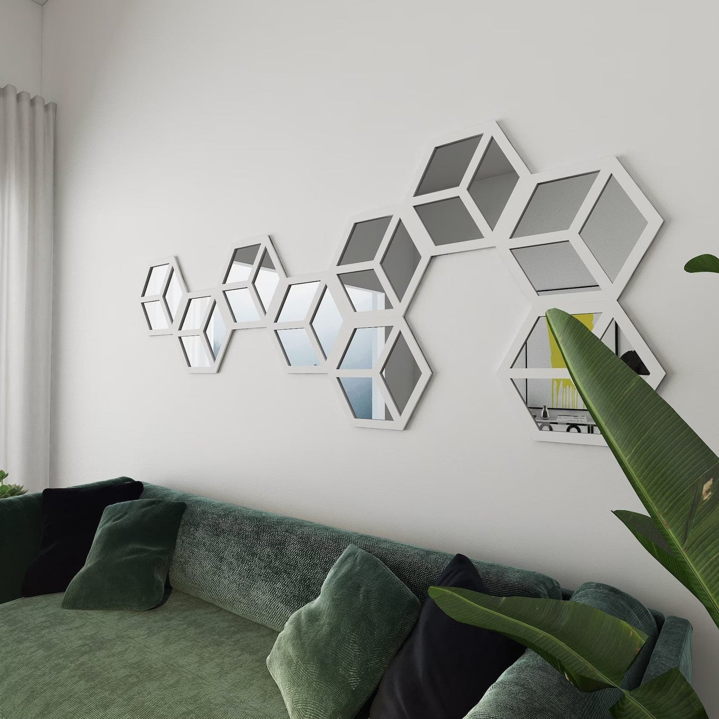 HexaReflect Harmony (SET OF 9) 3D Hexagons Mirror Wood Wall Decor