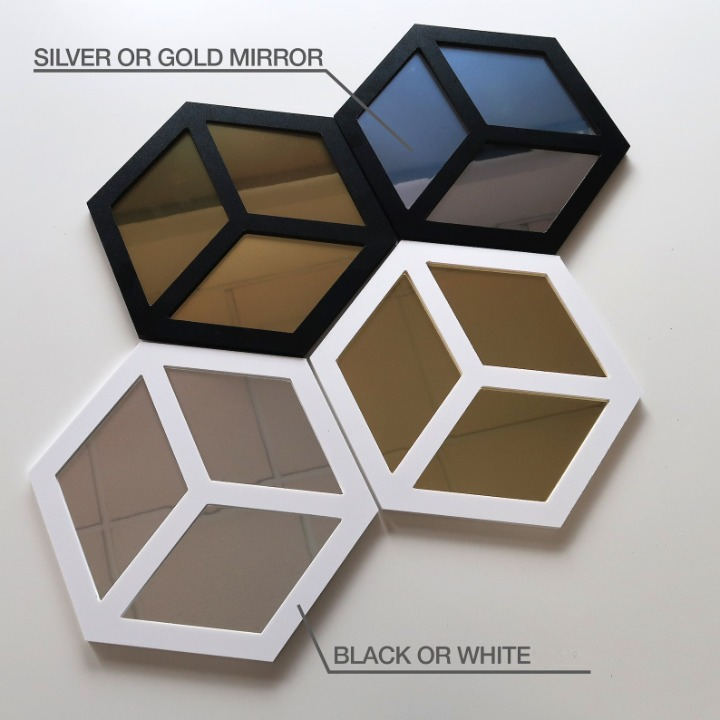 HexaReflect Harmony (SET OF 9) 3D Hexagons Mirror Wood Wall Decor