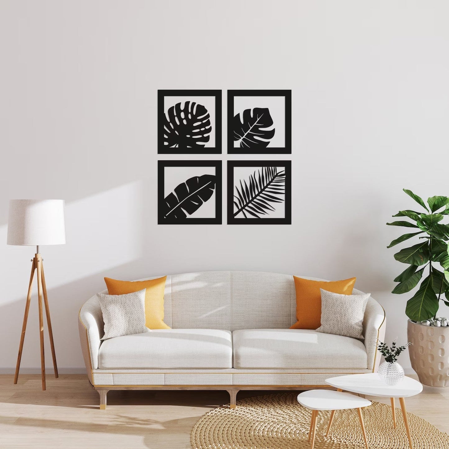 Tropical Elegance Set Of 4 Panels Monstera Leaf Wood Wall Decor