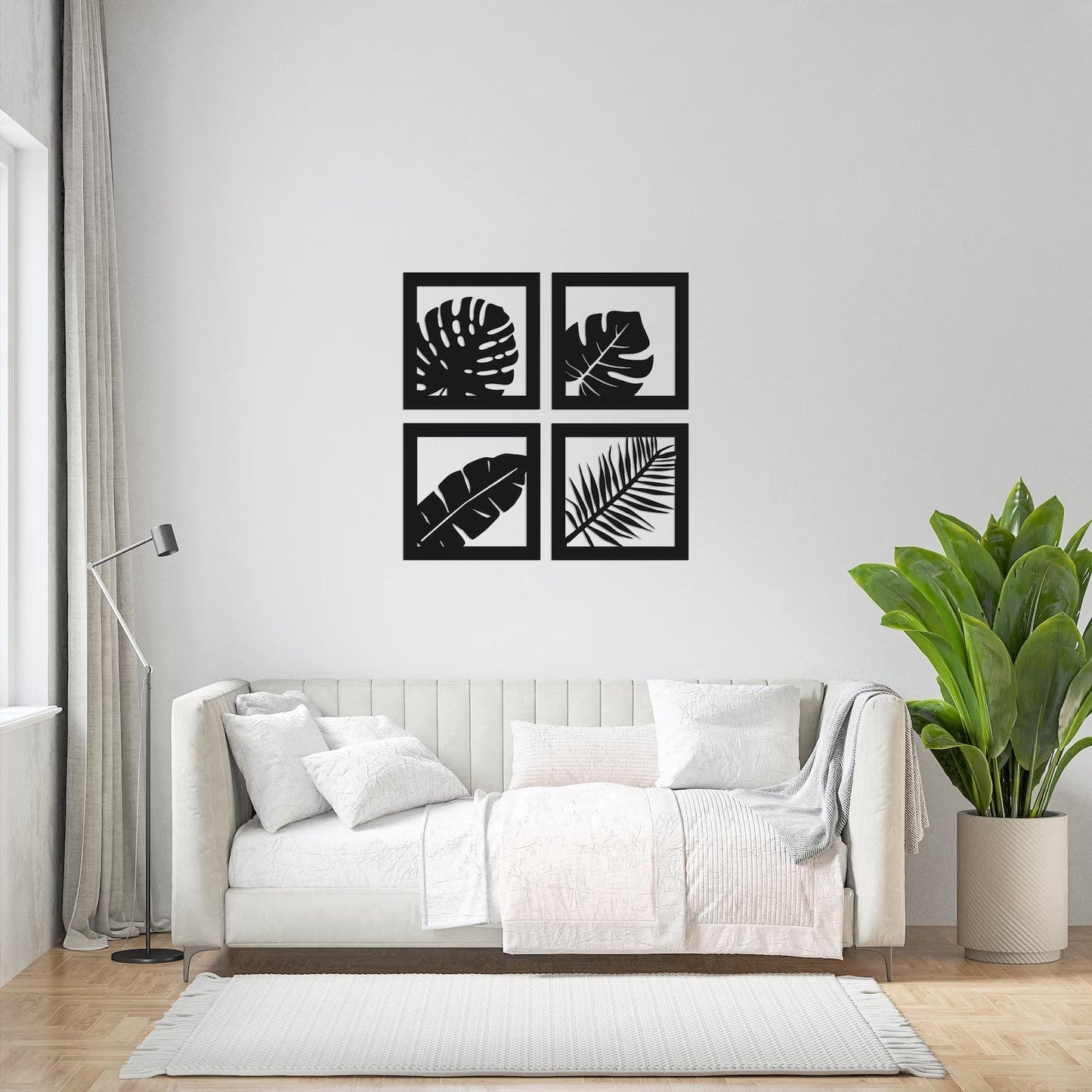 Tropical Elegance Set Of 4 Panels Monstera Leaf Wood Wall Decor
