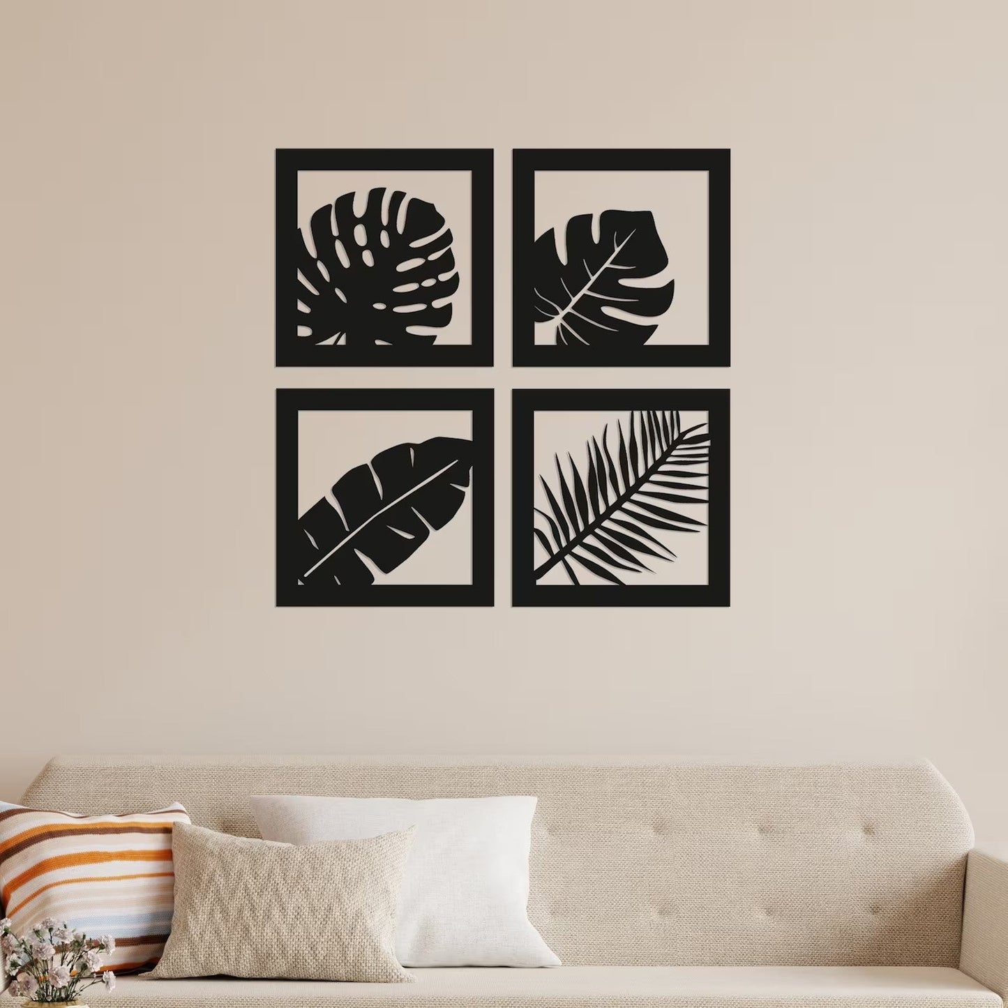 Tropical Elegance Set Of 4 Panels Monstera Leaf Wood Wall Decor