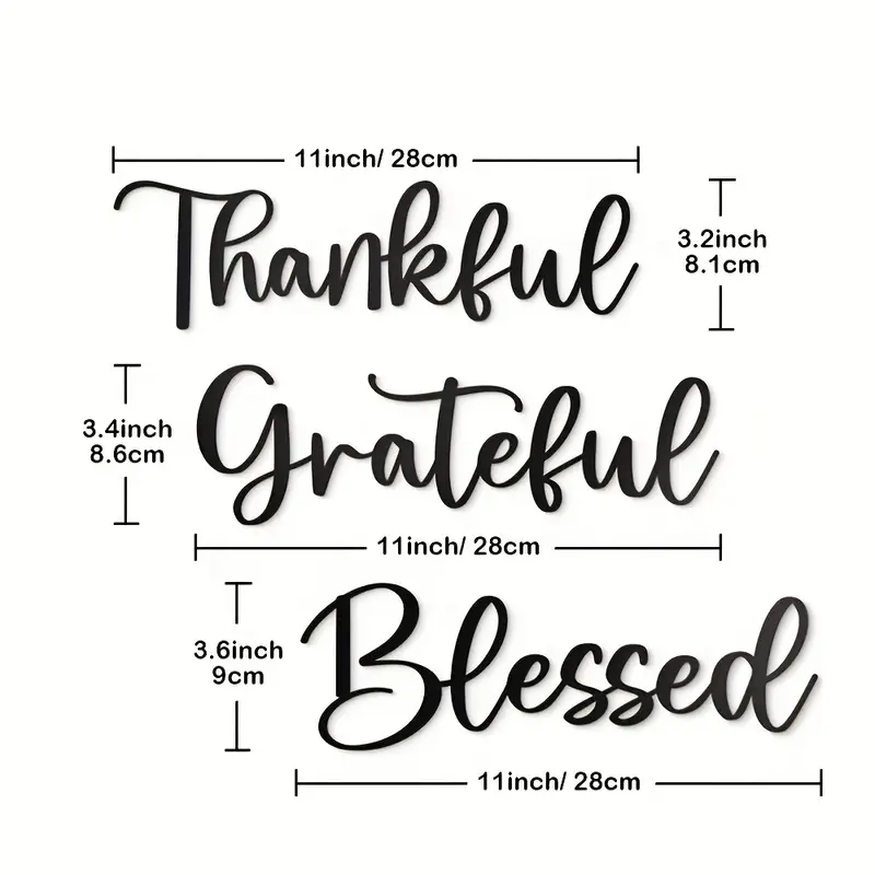 Black Thankful Grateful Blessed Sign Wood Hanging