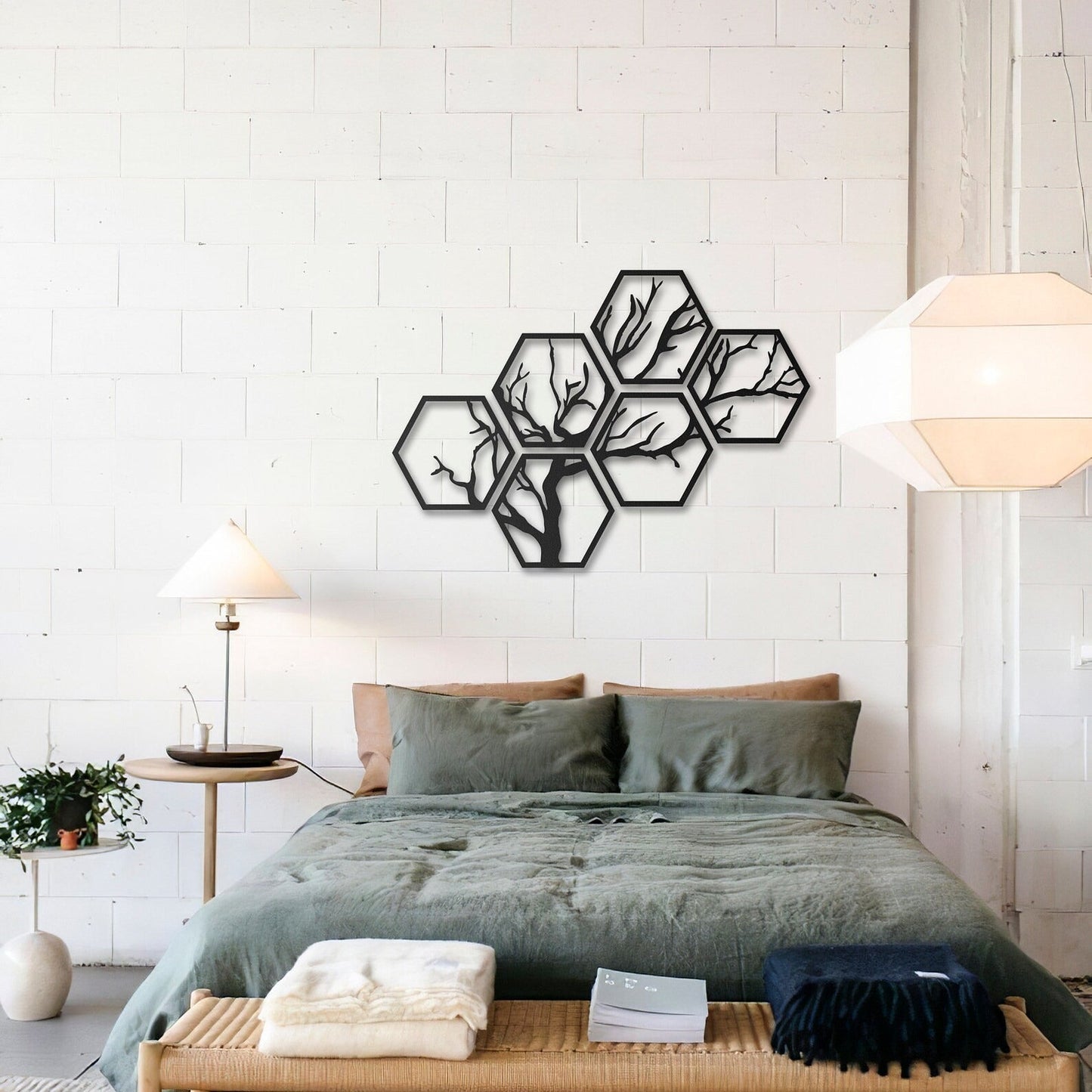 HexaHarmony Hexagon Tree 6-Piece Wood Wall Decor