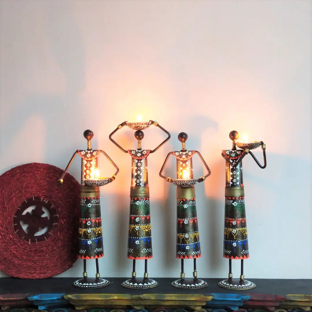 Doll Set/ Colorful/ Set of 4/ Metal T-light Holder/ Table Decor