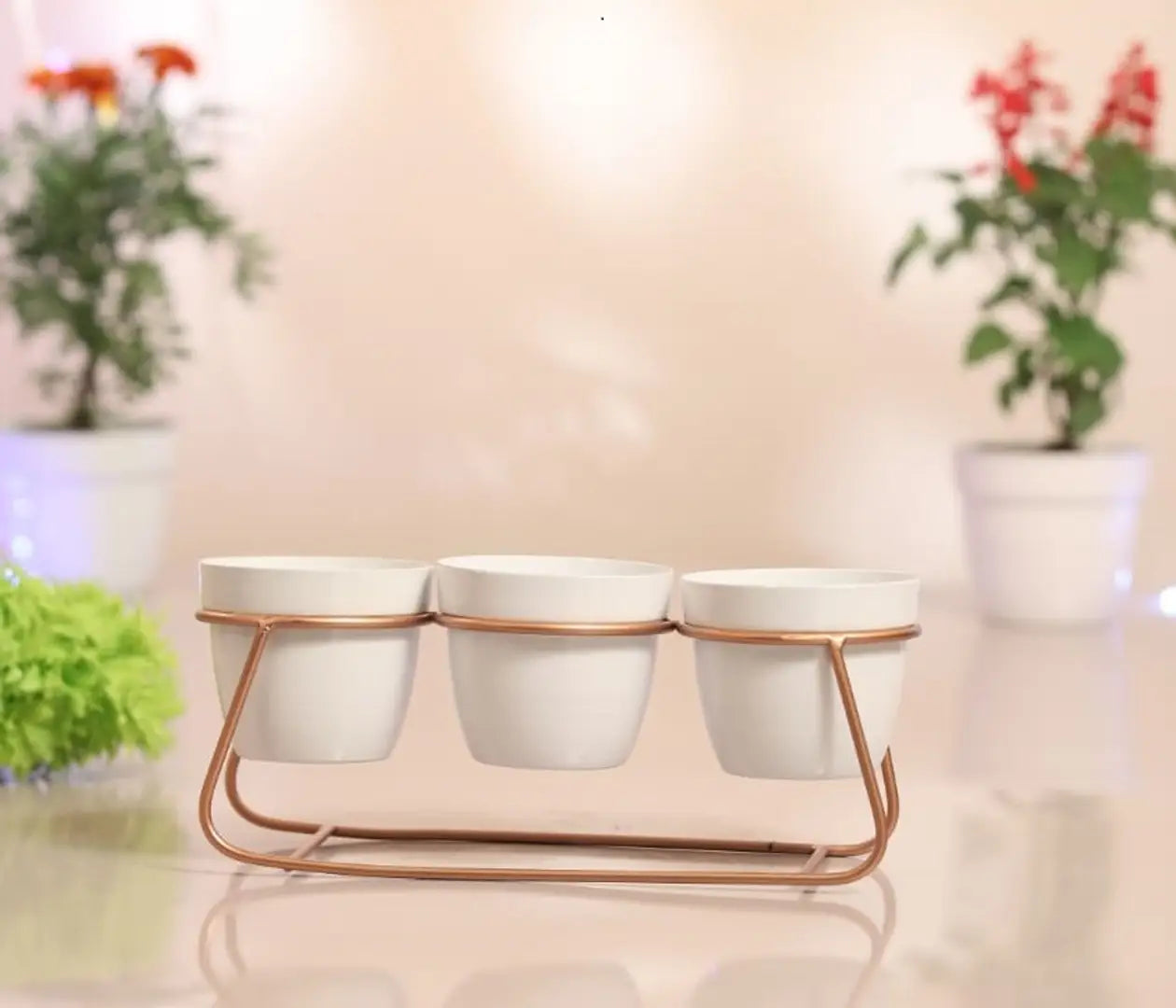 3 Pot Metal Planter for Garden and Home Decor
