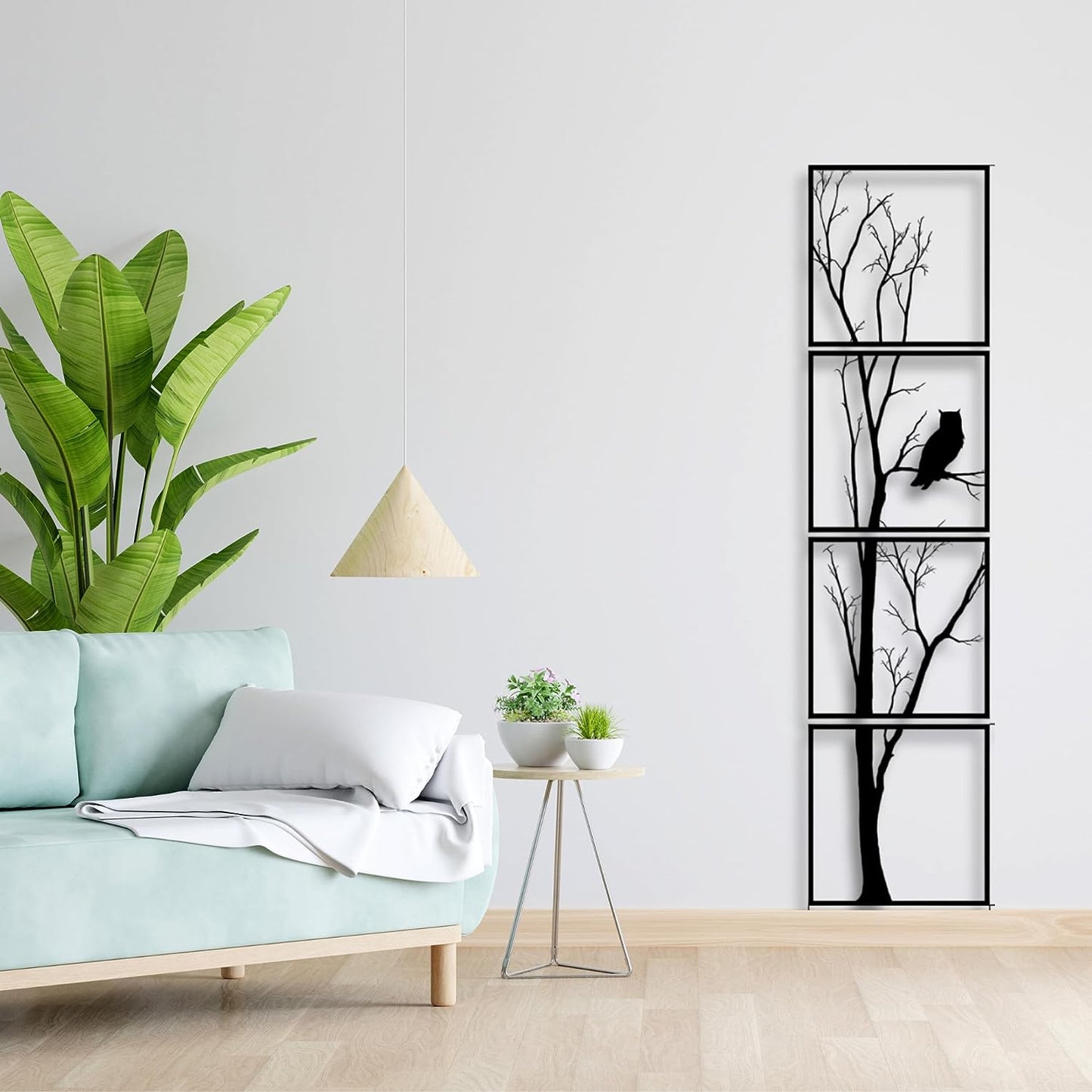 Wooden 4 Pieces Vertical Tree Wall Art Panel Frame