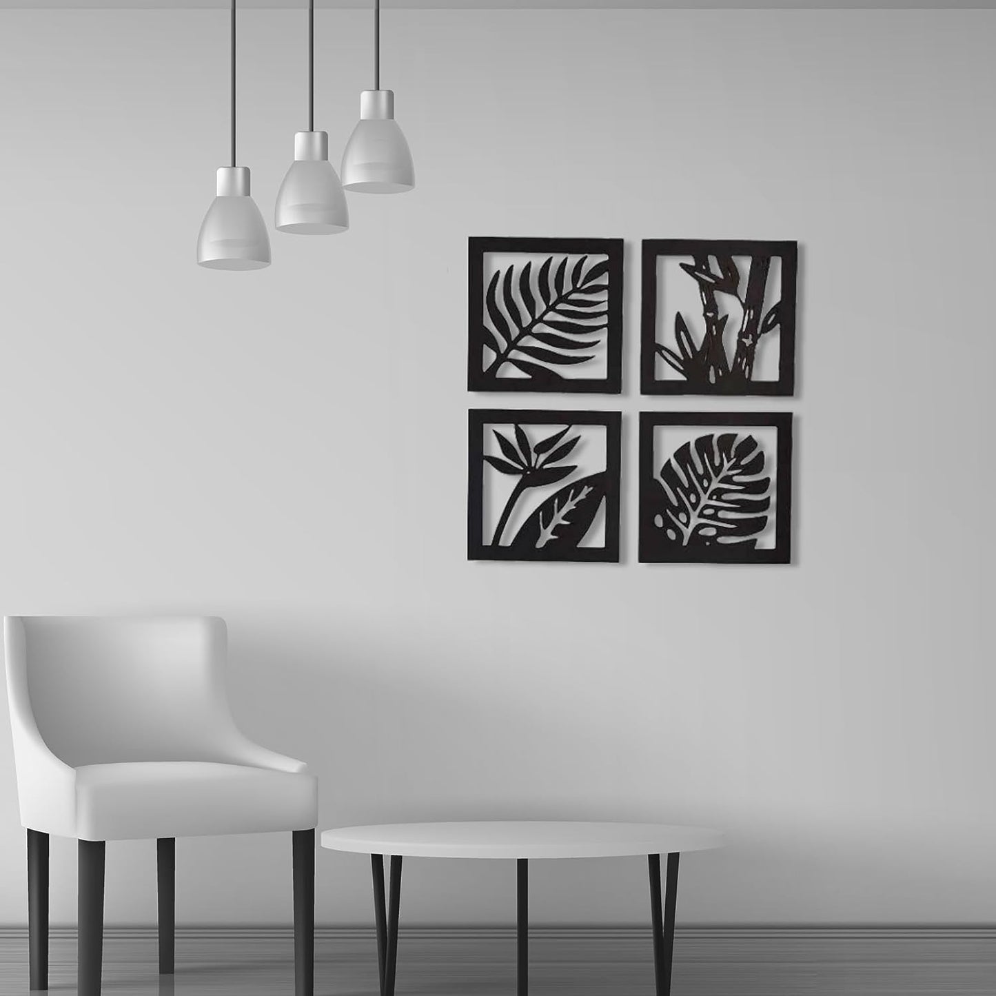 Wooden 4 Pieces Square Tree Leaf Wall Art Panel Frame