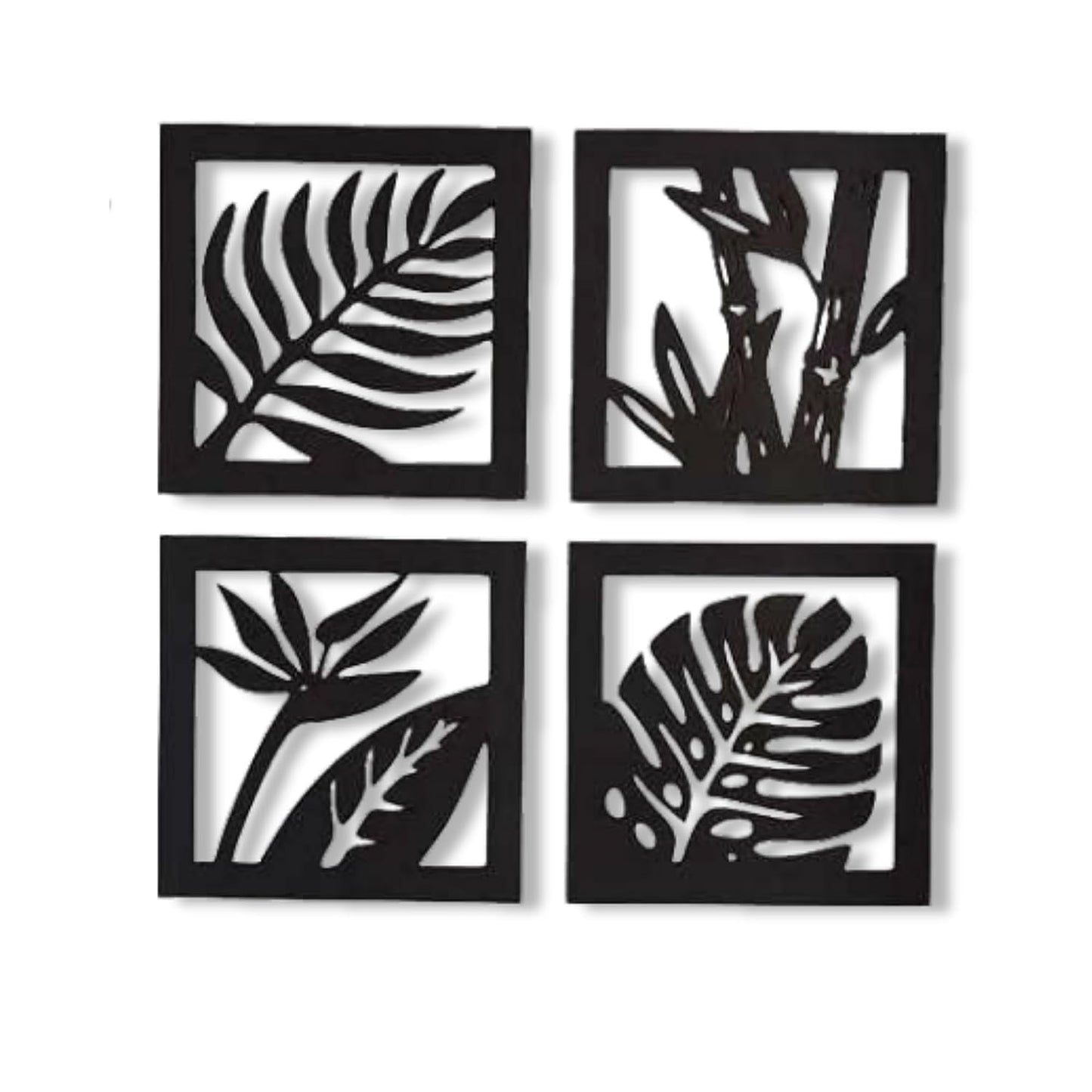 Wooden 4 Pieces Square Tree Leaf Wall Art Panel Frame