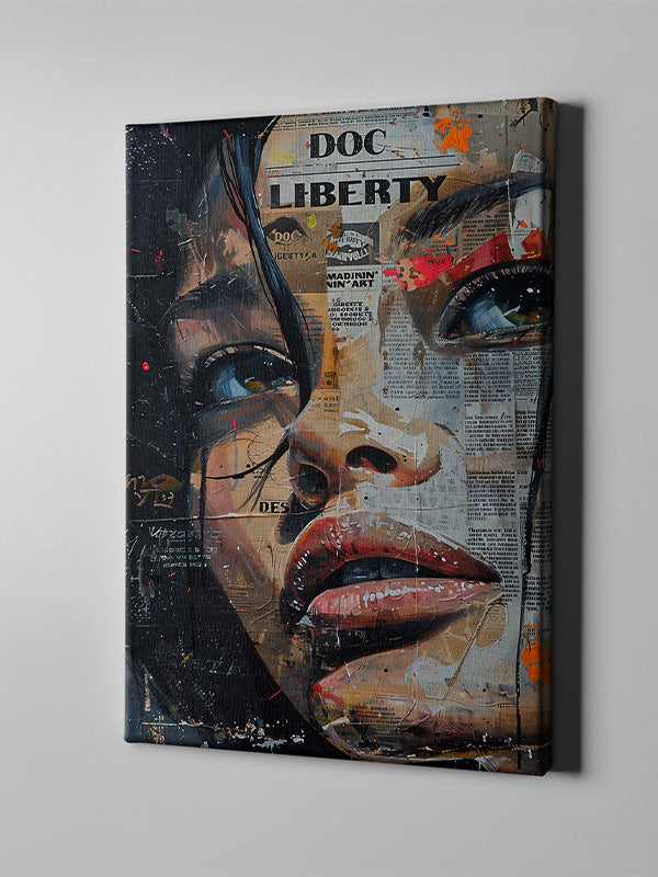 Newspaper Portrait Wall Art – Vintage Black & White Canvas Print for Living Room, Study, or Office
