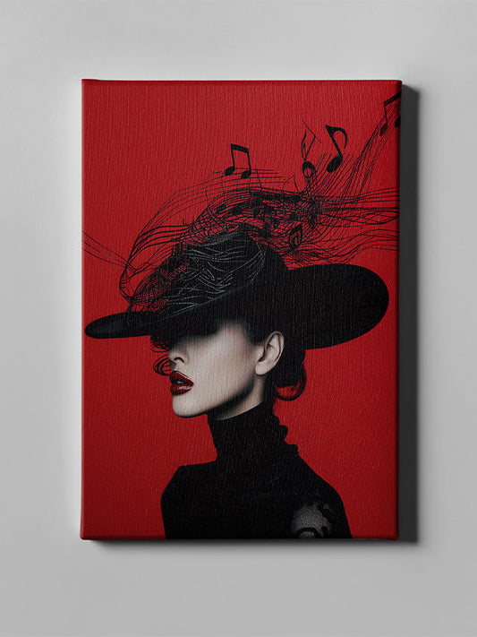 Red & Black Lady With a Hat – Elegant Fashion-Inspired Wall Art for Living Room, Bedroom & Office