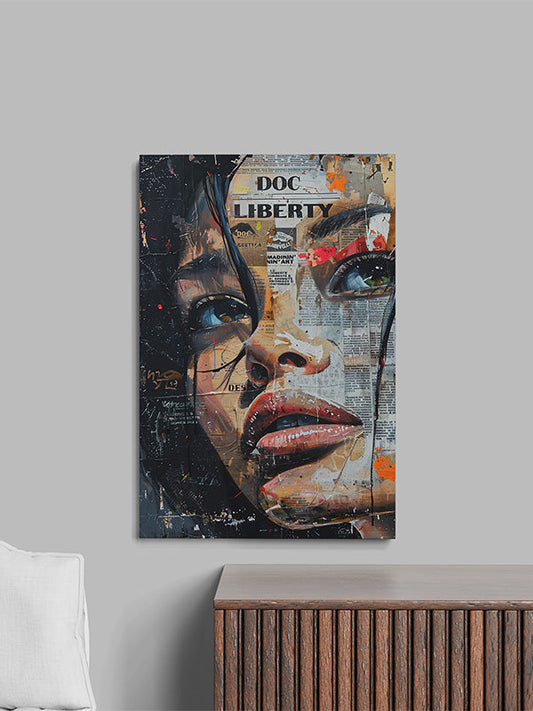 Newspaper Portrait Wall Art – Vintage Black & White Canvas Print for Living Room, Study, or Office