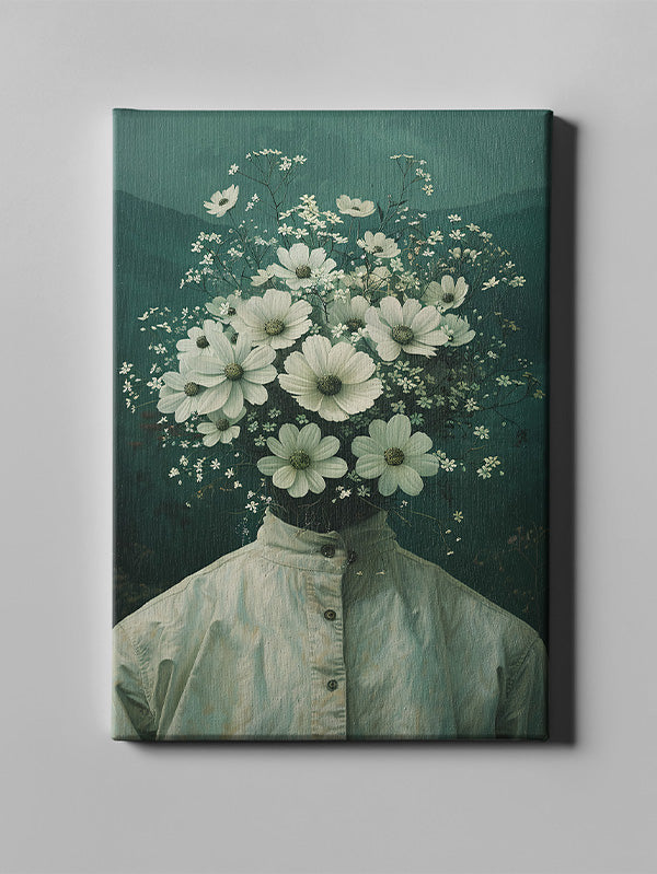 Astronaut Flower Art – Whimsical Space & Nature Canvas Wall Art for Living Room & Bedroom