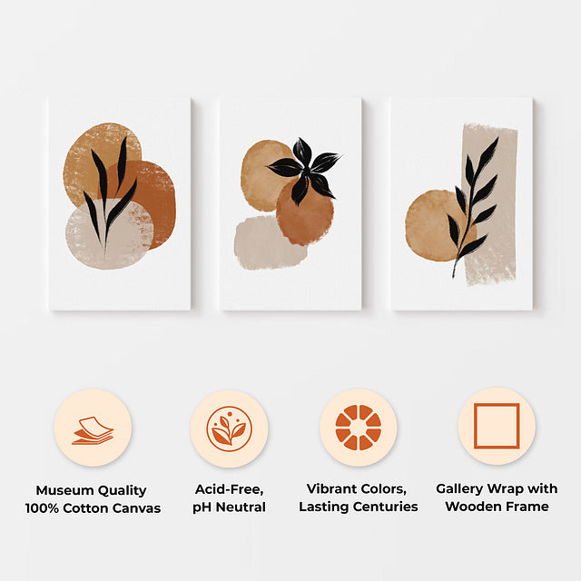 Set of 3 Abstract Watercolor Floral Canvas Wall Art – Elegant Botanical Prints