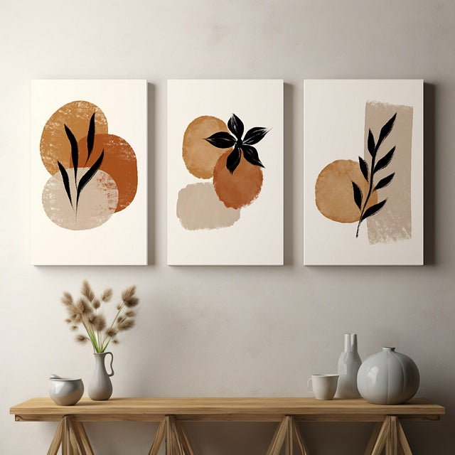 Set of 3 Abstract Watercolor Floral Canvas Wall Art – Elegant Botanical Prints