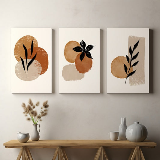 Set of 3 Abstract Watercolor Floral Canvas Wall Art – Elegant Botanical Prints