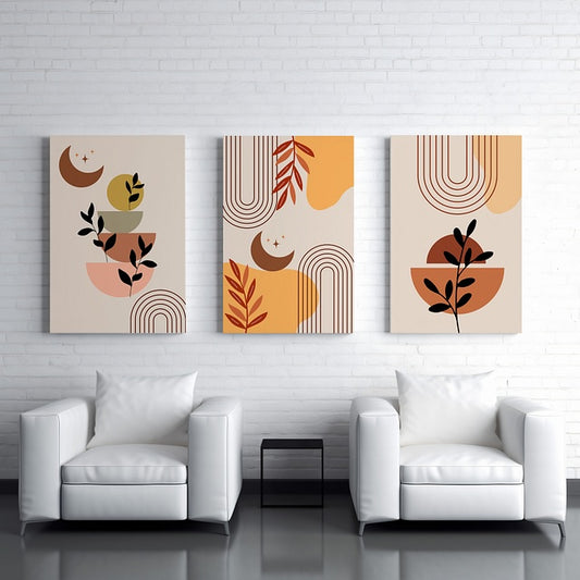 Set of 3 Boho Floral Canvas Wall Art – Chic Botanical Prints for Modern Boho Decor